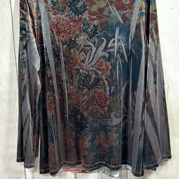 Susan Lawrence Woman Velvet Burnout Floral Top 1X Romantic Boho Evening Blouse - Picture 13 of 14